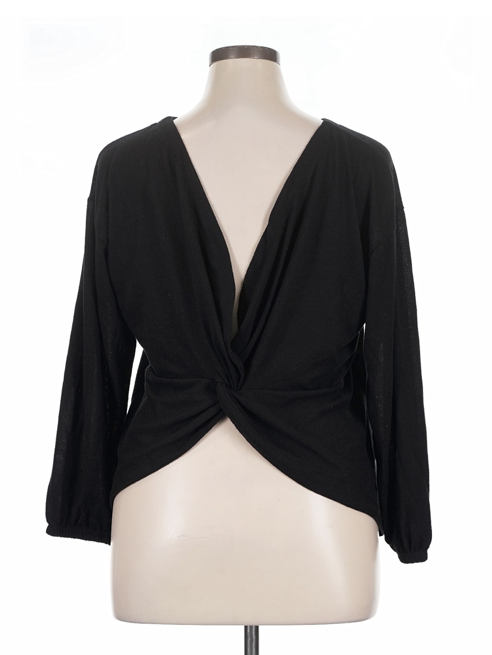 Black Twist-back V-Neck Long Sleeve Top - Women